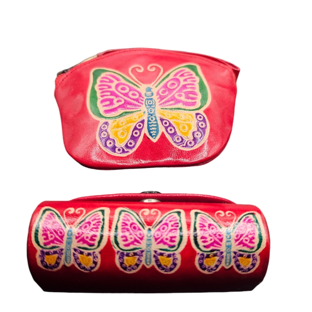 Handpainted Leather Mini Bag and Lipstick Case